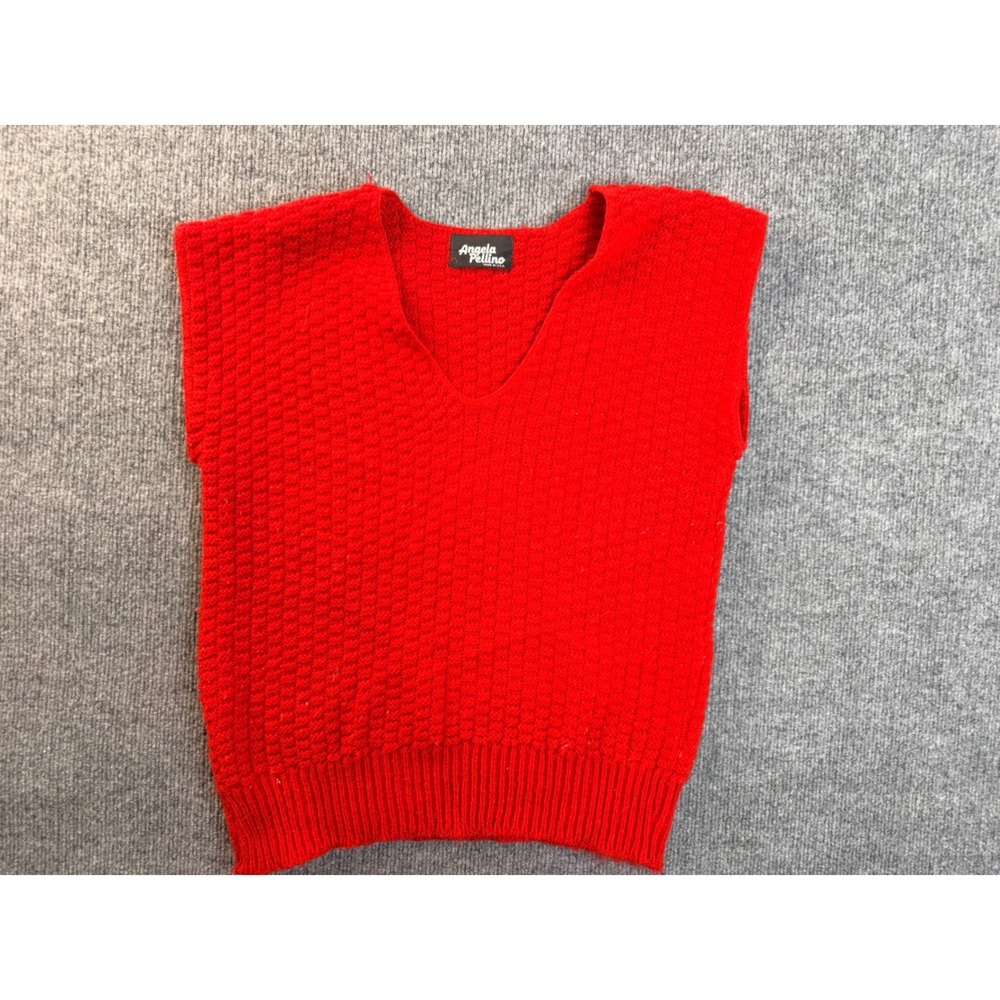 Angela Pellino Vintage Red Knit Sweater Vest V-Neck USA Made Women XS S Small